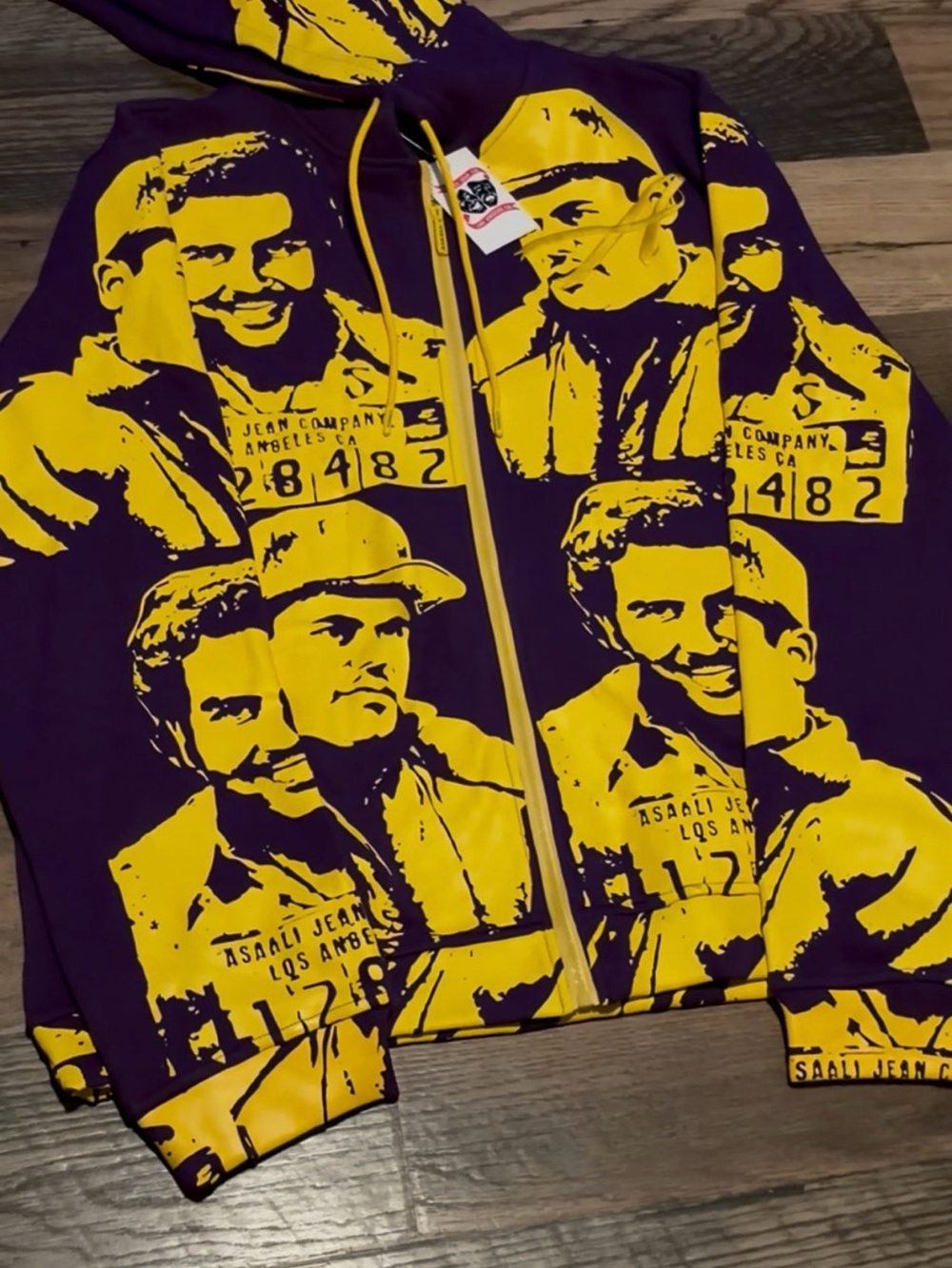 Asaali Cartel 2XL Purple & Yellow Graphic Zip-Up Hoodie Shirt